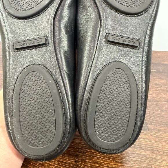 Tory Burch perfect black nappa leather Minnie Travel Ballet w/metal gold logo fl - Picture 11 of 12